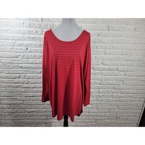 Cato Womens Top 3X Plus Tunic Long Sleeve Knit Red Stripe Sheer STR113XE